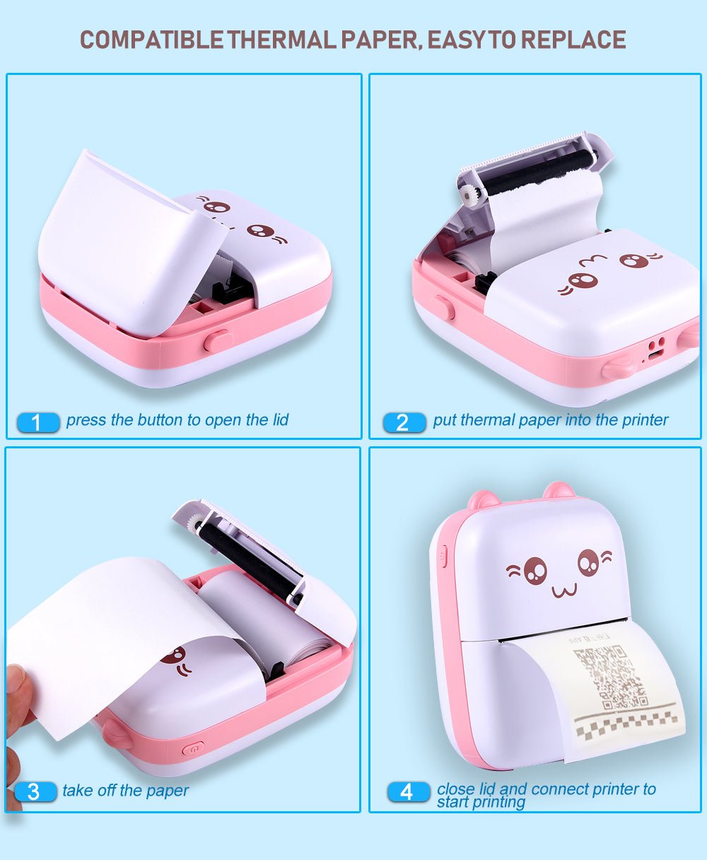 Imported Mini Portable Bluetooth Thermal Printer in Pocket Size for Black and White Ink Less Printing for Creating Adhesive Label and Stickers